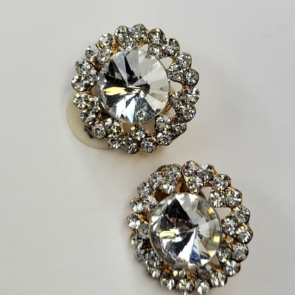 Vintage Crystal Clip On Earrings, 22mm Clear Crystal ClipOns Earrings